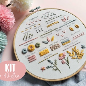 Beginner Embroidery KIT, hand embroidery learning, how to start embroidery + video tutorial