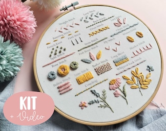 Beginner Embroidery KIT, hand embroidery learning, how to start embroidery + video tutorial