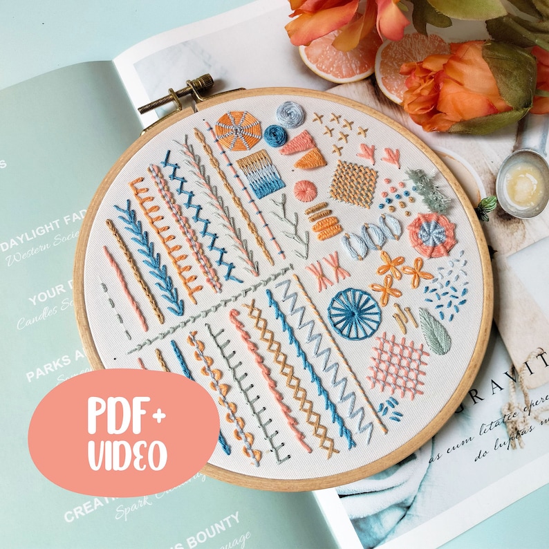 Beginner & Intermediate Embroidery PDF Pattern, Basic Stitches Tutorial ...