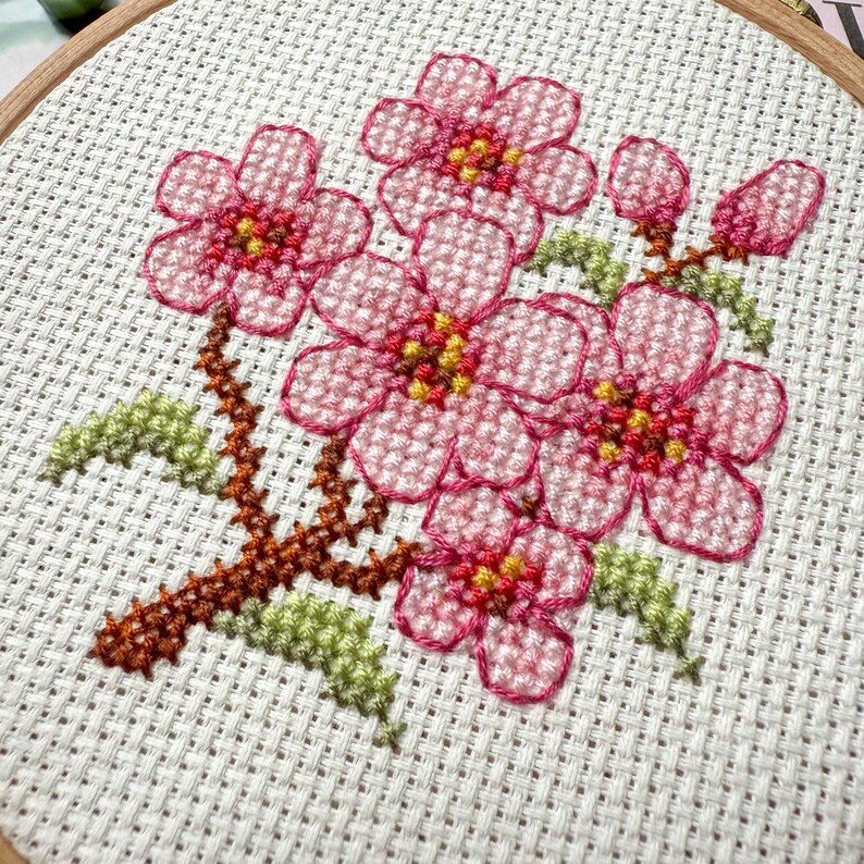 Sakura Cherry Blossom Flower Cross Stitch Pattern: Easy Beginner Floral ...
