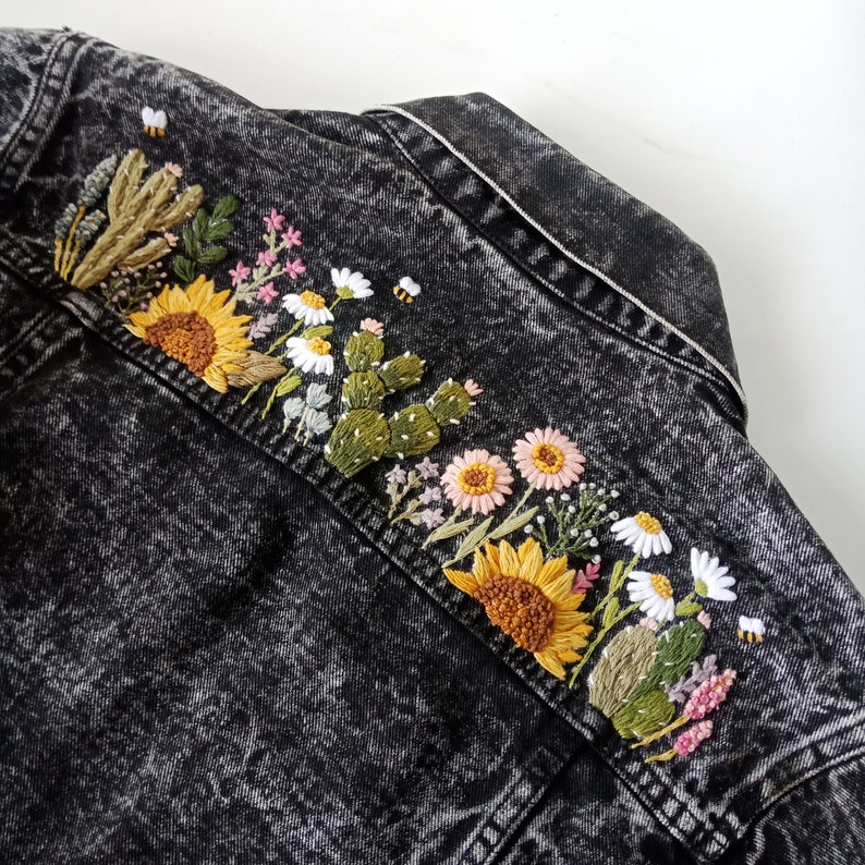 Flower Embroidery KIT for Denim jacket image 5