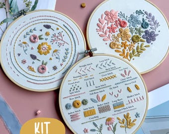 Triple Embroidery Starter Kit: Set of 3 + Video Tutorial for beginner