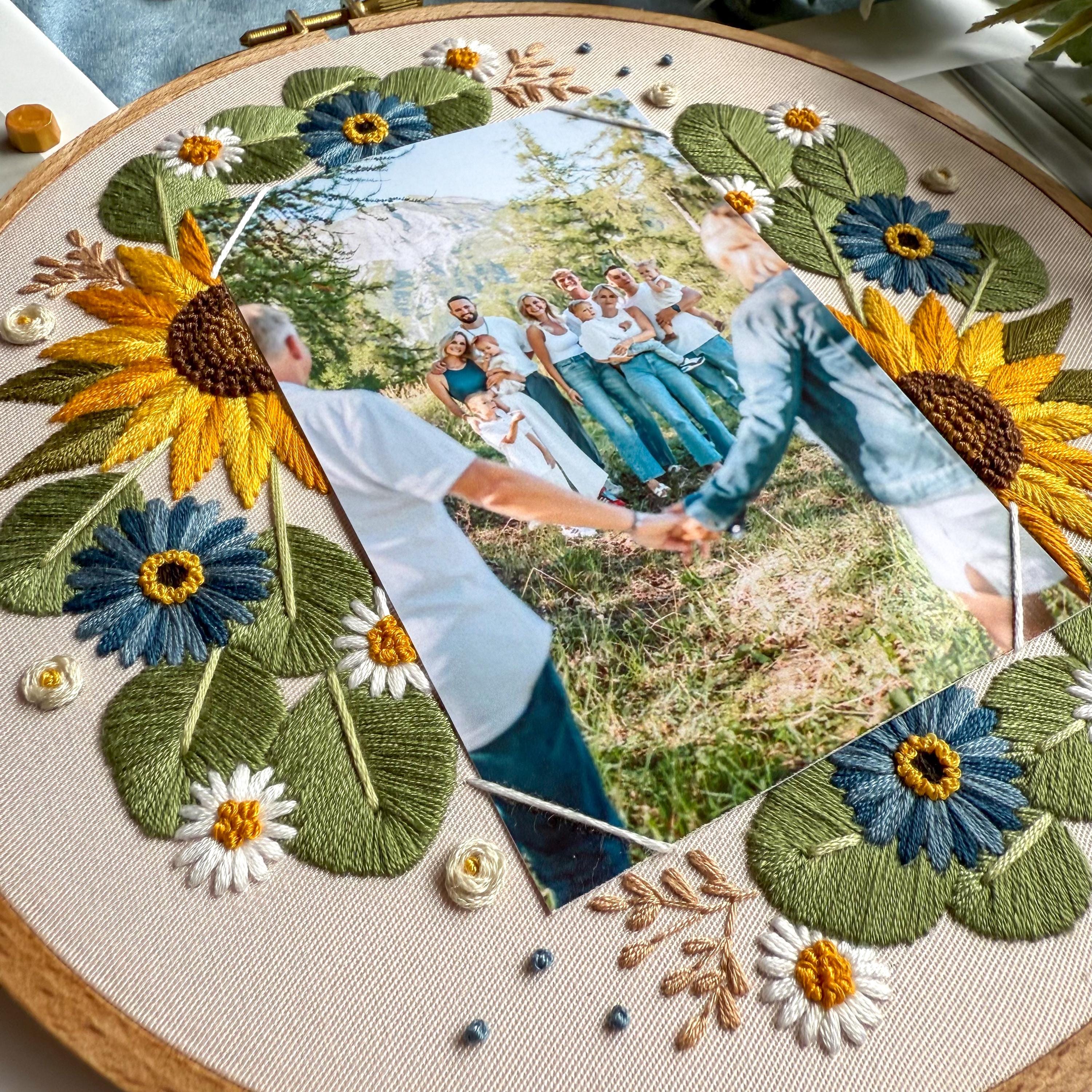 Photo Frame Embroidery Pattern Floral Photo Frame Embroidery Pattern, Wedding Keepsake DIY, Sunflower ...