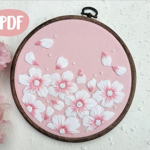 Cherry Blossom flower sakura PDF Pattern with video tutorials for Beginner Modern easy design - digital download