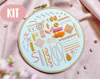 Beginner Embroidery KIT, Dictionary stitch, 35+ hand embroidery learning, how to start embroidery + video tutorial