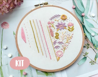 Beginner Love design Embroidery KIT, Dictionary stitch, 20+ hand embroidery learning, how to start embroidery + video tutorial