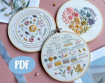 Embroidery Stitch Tutorial: Beginner Floral Pattern Set (PDF Pattern)