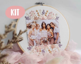 Embroidery KIT flower frame for beginner, modern, funny, + video Tutorial