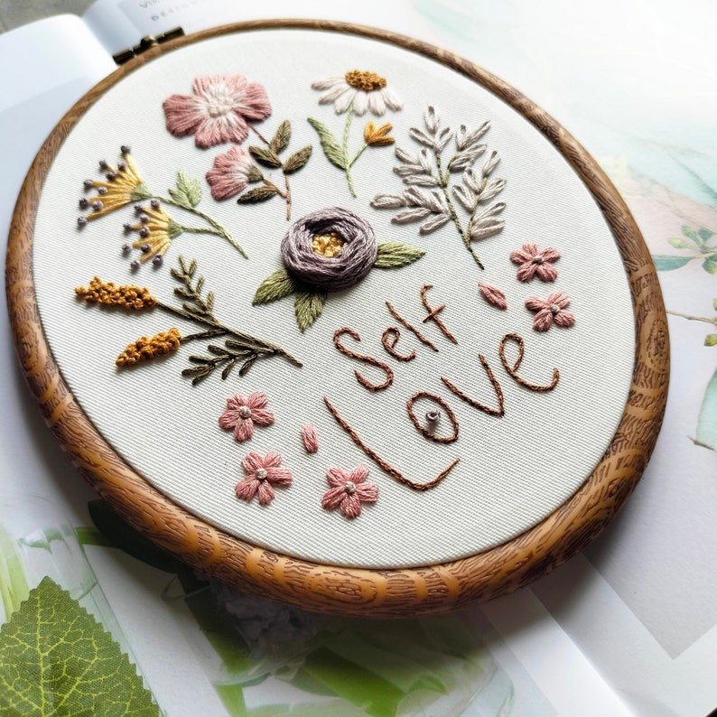 custom text flower embroidery kit, custom name, custom quote, personalized for beginner image 2