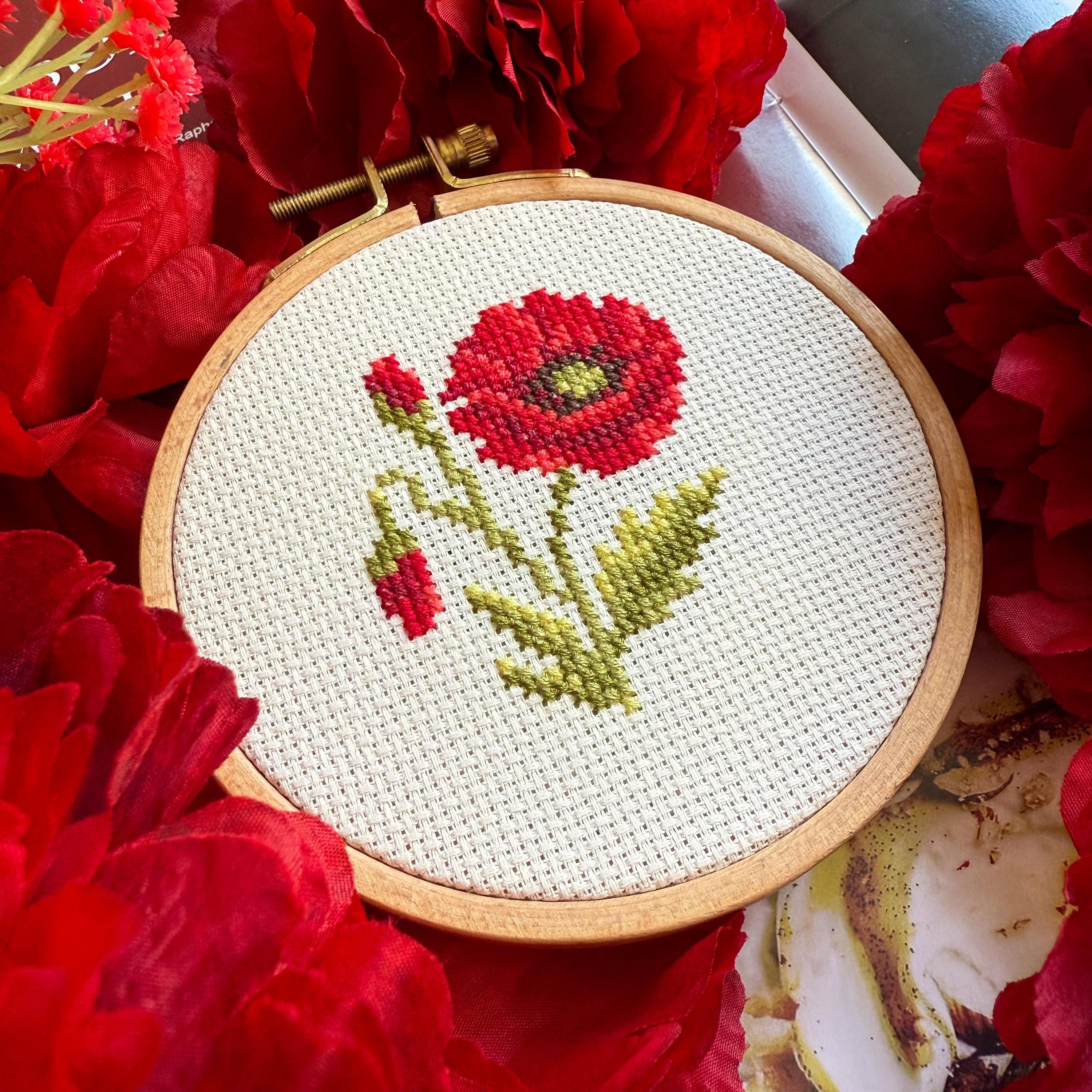Poppy Flower Cross Stitch Pattern: Easy Beginner Floral Design