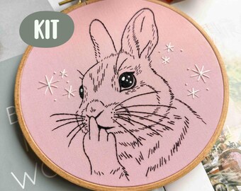 Subversive Bunny Embroidery Kit - Funny Middle Finger Rabbit for Beginners - Sarcastic Gift for Her