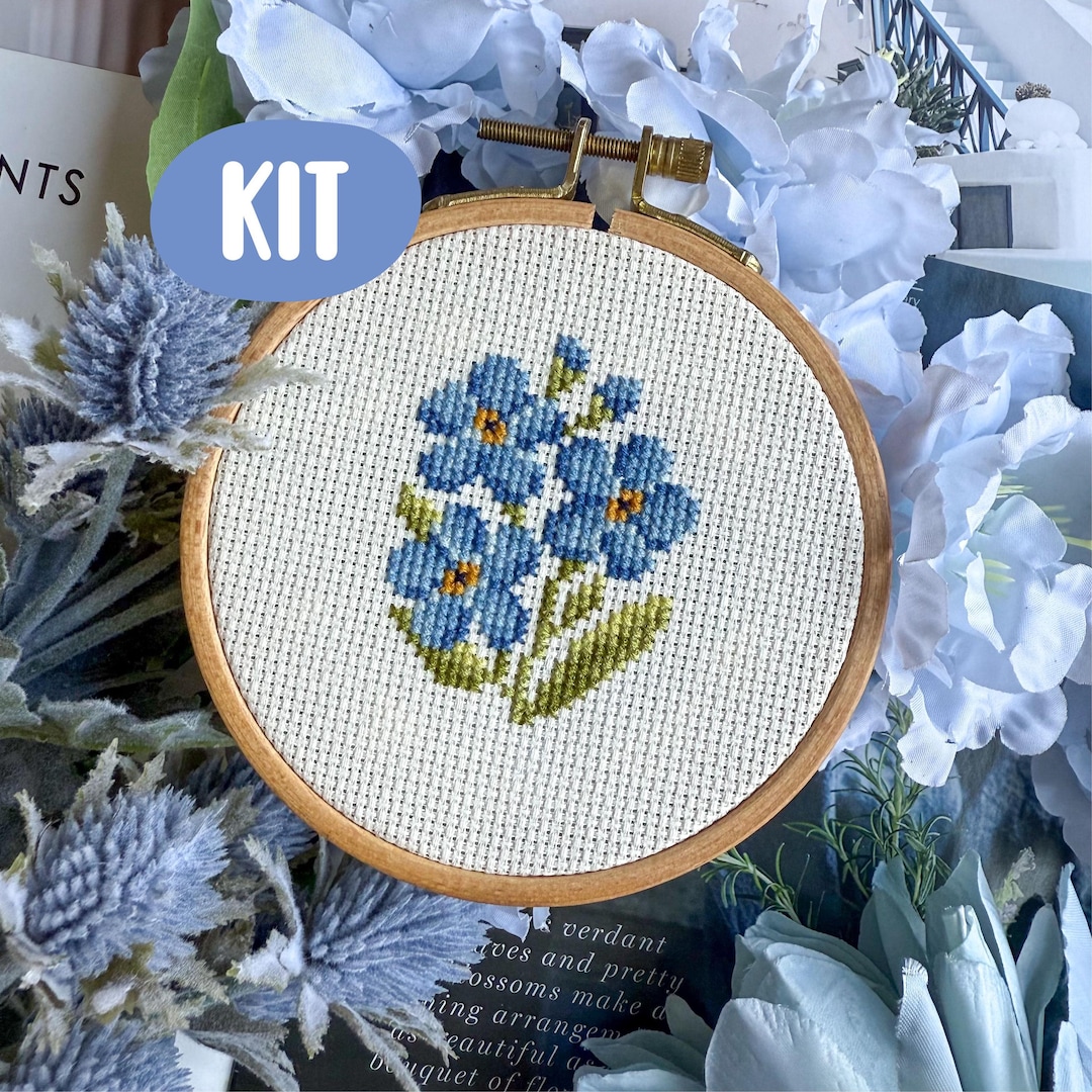 忘れな草のクロスステッチキット：初心者向け花柄DIY刺繍 - Etsy 日本