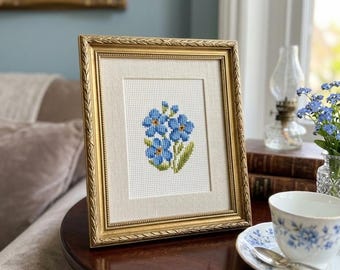 アンティークフランス 青と黄の小花刺繍 忘れな草 オープンカットワーク大判クロス 忘れな草のクロスステッチキット：初心者向け花柄DIY刺繍 - Etsy 日本