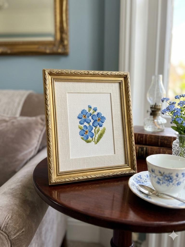 Forget-me-not Cross Stitch Kit: Floral DIY Embroidery for