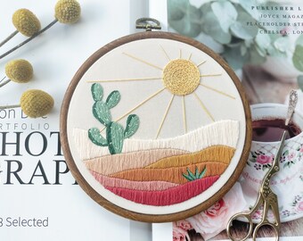 Cactus Embroidery Hoop Art: Desert Mountain Decor