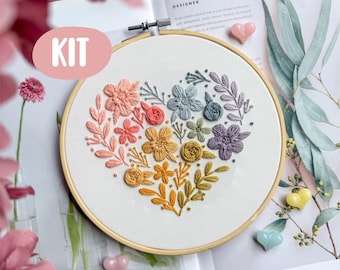 Floral Heart Embroidery Kit: Beginner DIY Hand Stitch Craft