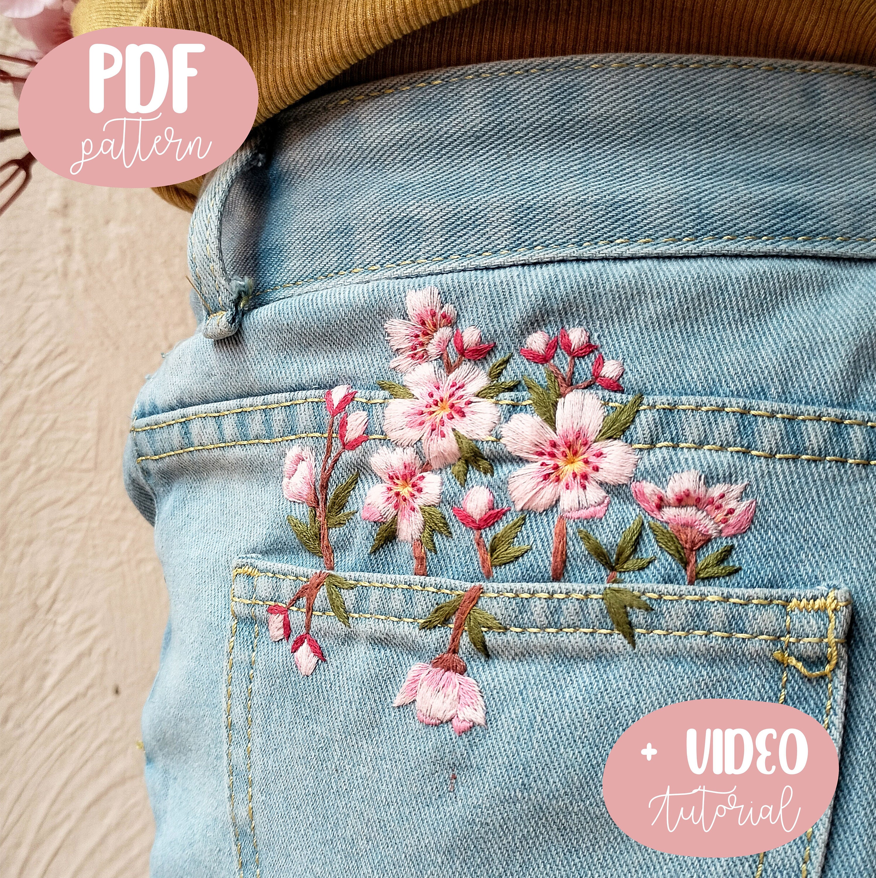 Cherry Blossom Embroidery Pattern: Floral Sakura Design (PDF