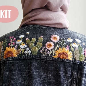 Flower Embroidery KIT for Denim jacket image 1