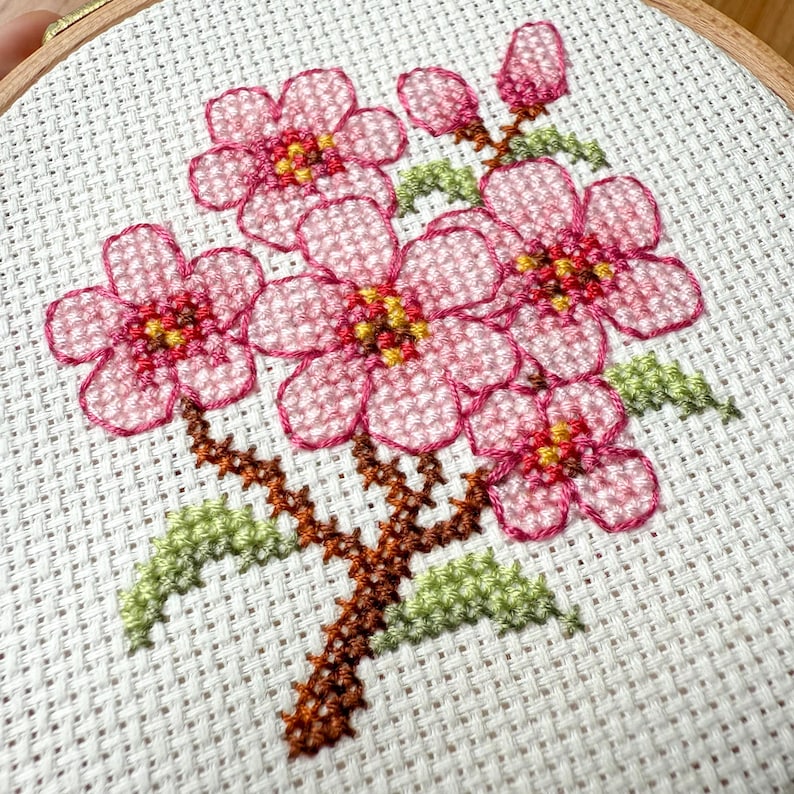 Sakura Cherry Blossom Flower Cross Stitch Pattern: Easy Beginner Floral ...
