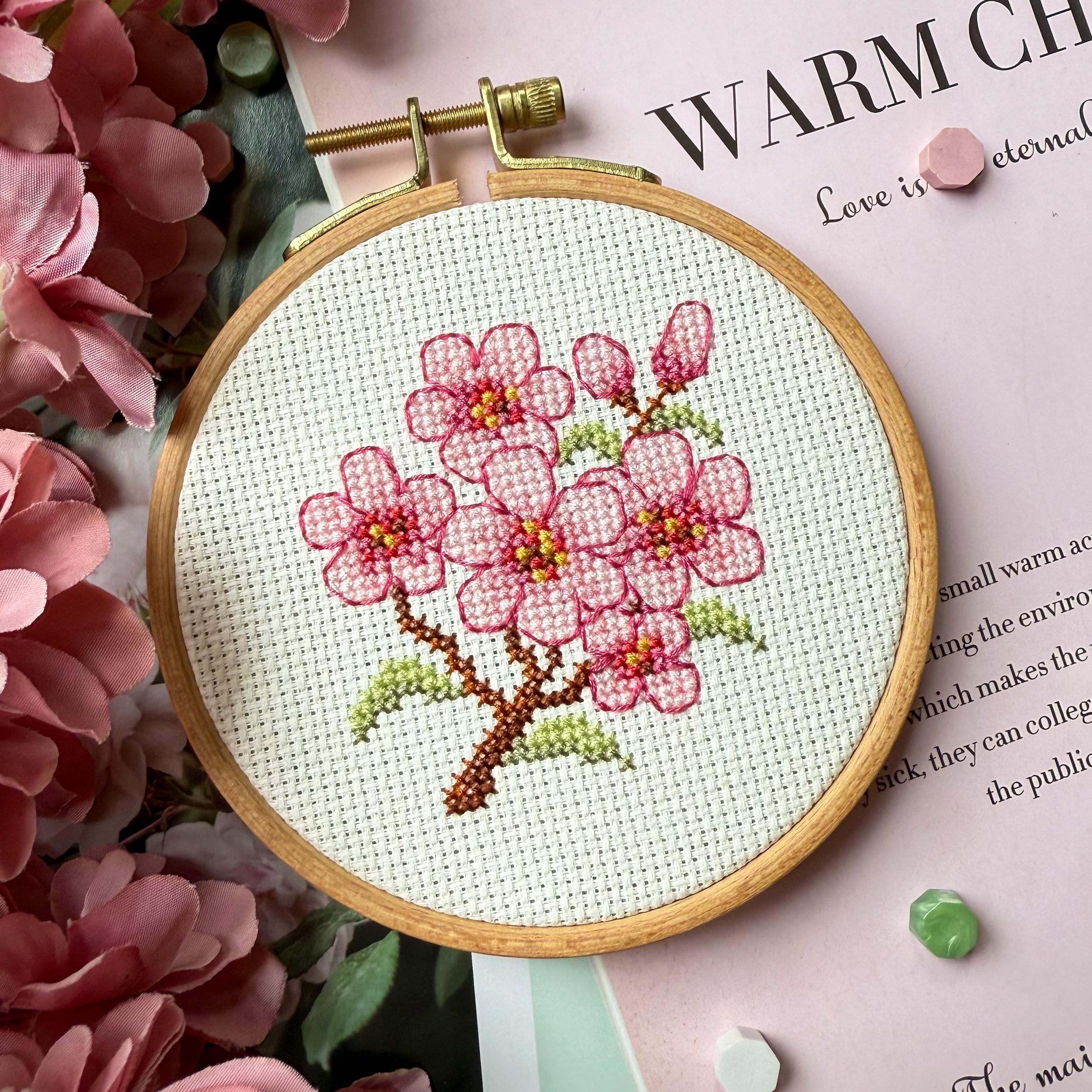 Sakura Cherry Blossom Cross Stitch Kit: Floral DIY Embroidery for ...