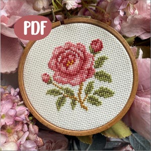 Cross Stitch Peony Flower, Mini Cross Stitch, Small Easy Beginner Pattern , Simple Cross Stitch, PDF instant download
