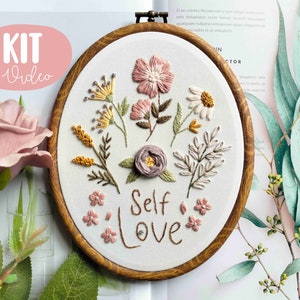 custom text flower embroidery kit, custom name, custom quote, personalized for beginner image 1