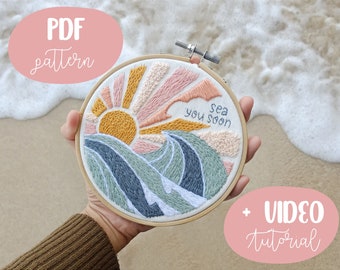 Beach & sun PDF Pattern with video tutorials for Beginner Modern easy funny design - digital download