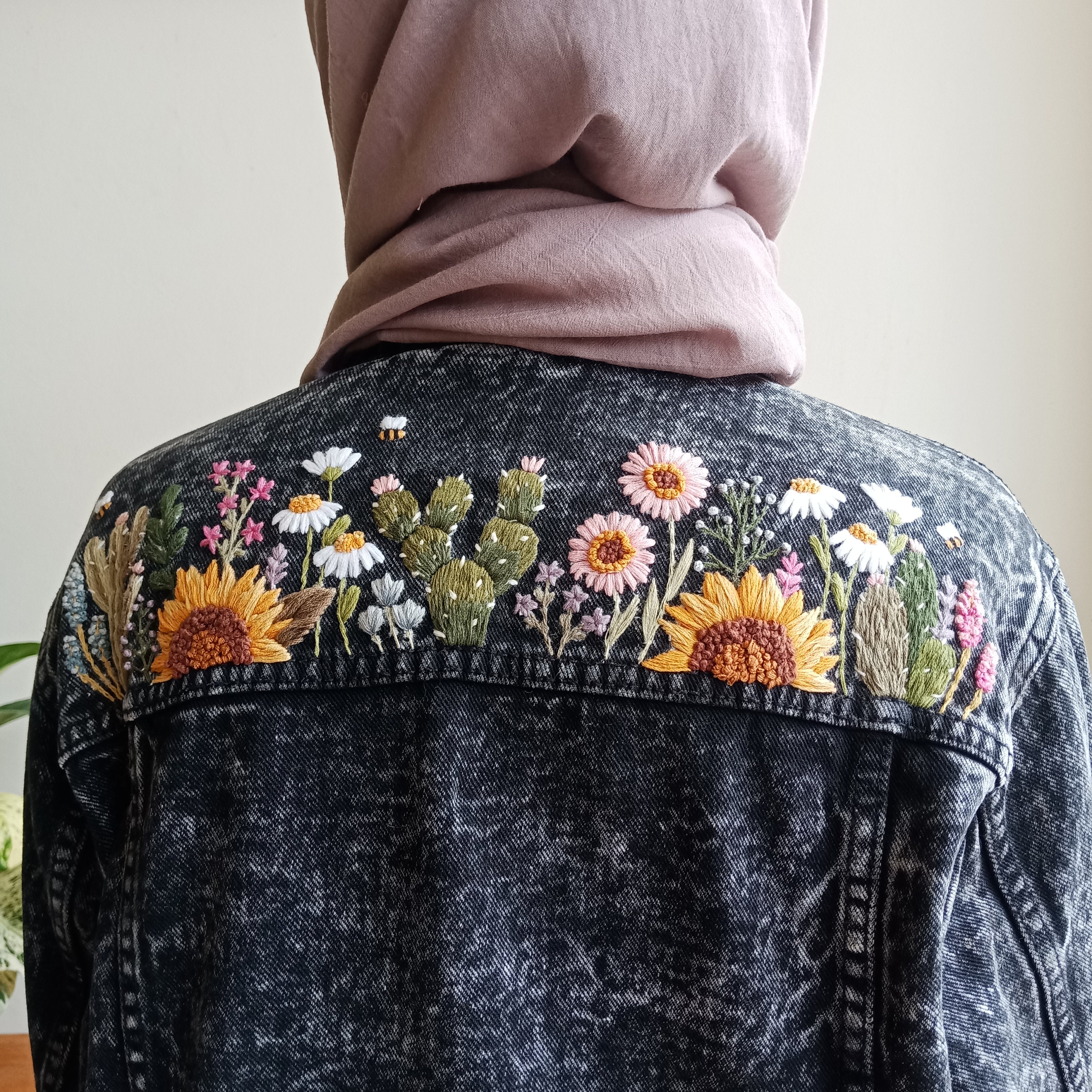Flower Embroidery KIT for Denim Jacket - Etsy