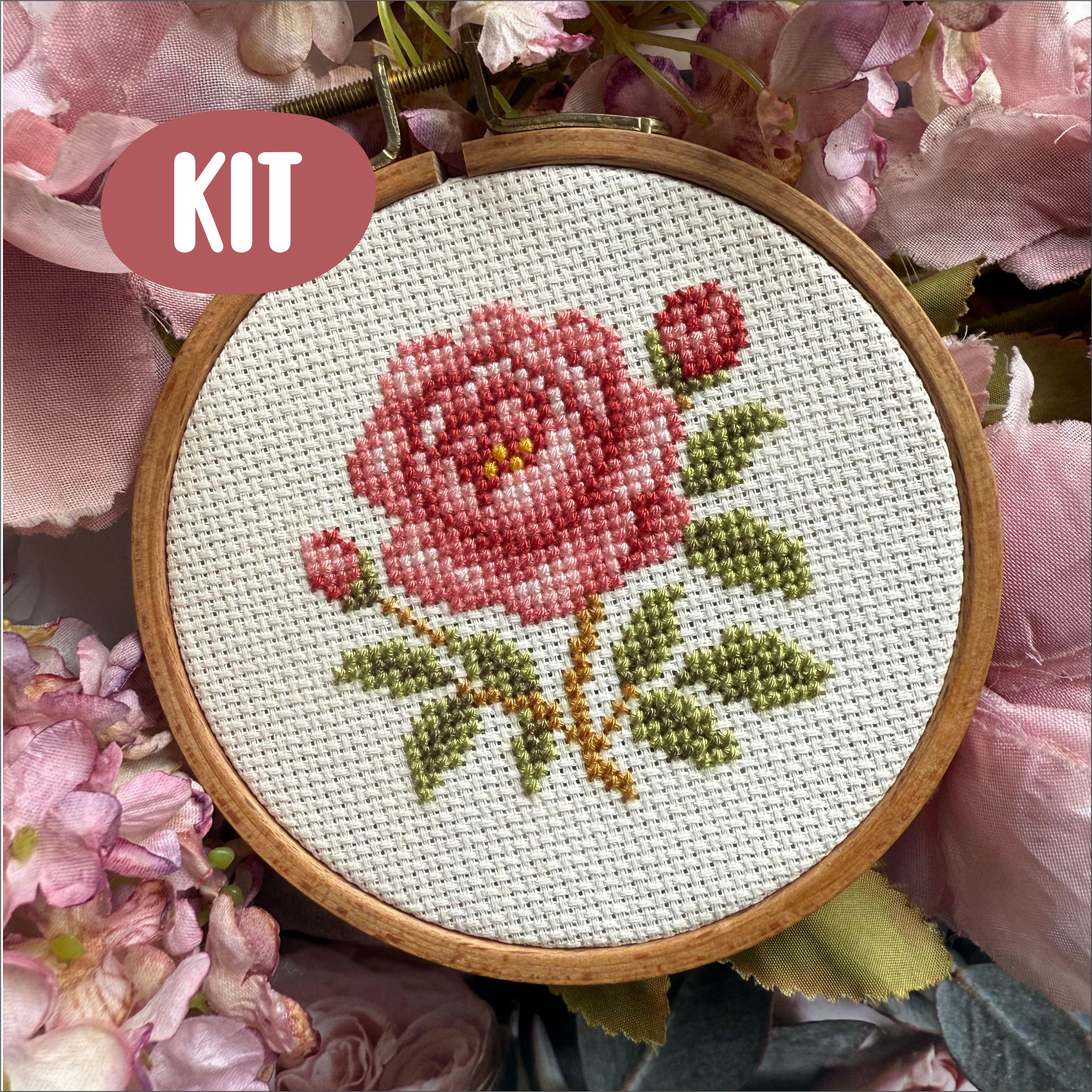 牡丹の花のクロスステッチキット：初心者向けDIY花刺繍 - Etsy 日本