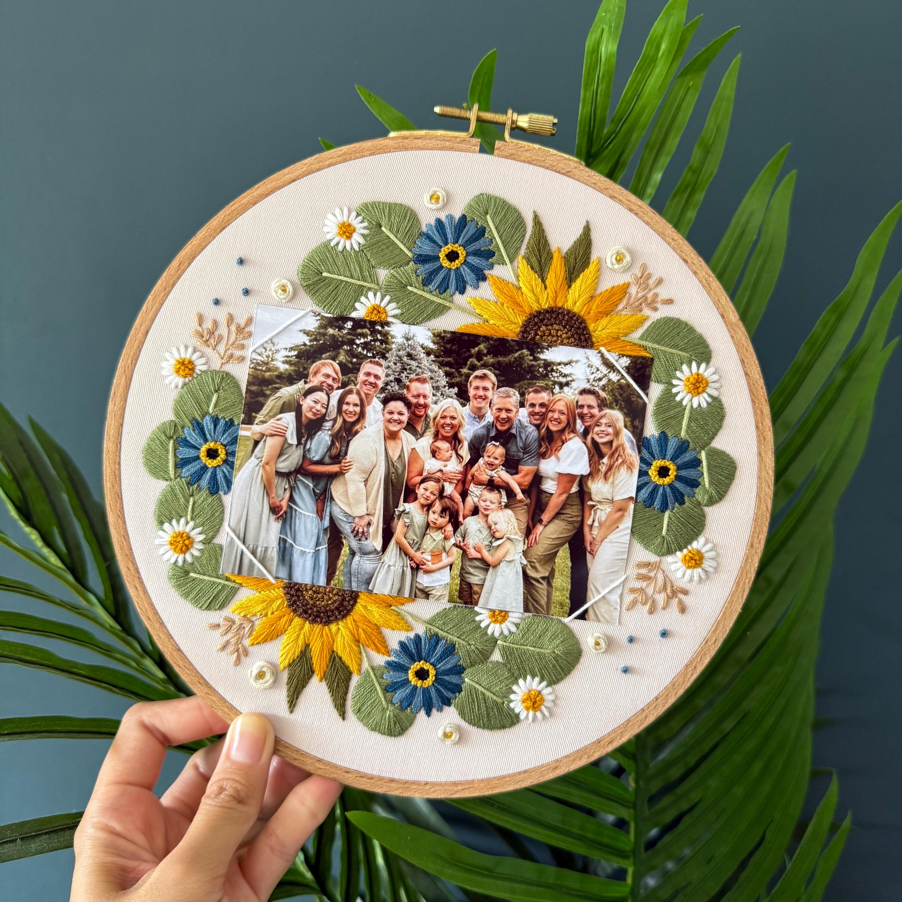 Photo Frame Embroidery Pattern Floral Photo Frame Embroidery Pattern, Wedding Keepsake DIY, Sunflower ...