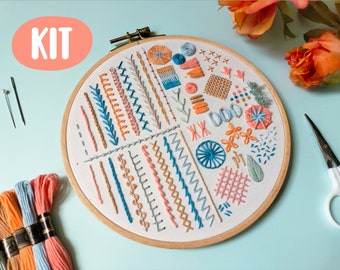 Beginner & Intermediate Embroidery KIT, Dictionary stitch, 40+ hand embroidery learning, how to start embroidery + video tutorial