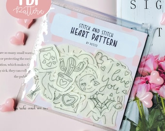 Heart Embroidery Pattern : Stick and Stitch Transfers, Pack of 26