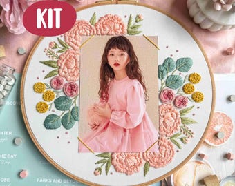 Custom Photo Embroidery Kit – Pink Peony Floral Pattern, Beginner Craft (PDF Instructions)