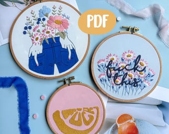 Triple Embroidery Stitch Fuck series : Funny, Floral, lemon Pattern Set (digital download)
