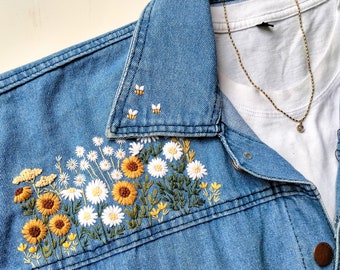 Bonjour diary 2Y デニムジャケット 花柄刺繍 デニムジャケット用ひまわりとデイジーの花の刺繍キット - Etsy 日本