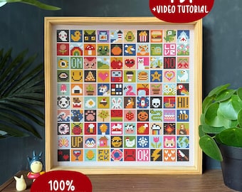 100 Mini Cross Stitch Pattern : Cute Pixel Art Bundle PDF + Video tutorial