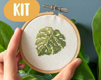 Monstera Leaf Cross Stitch Kit:Plant DIY Embroidery for Beginners