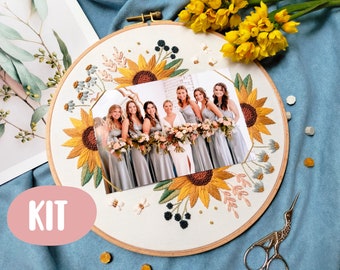 Embroidery KIT Sunflower frame for beginner, modern, funny, + video Tutorial