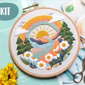 Landscape embroidery KIT for beginner, easy, modern, fuunny + video Tutorial