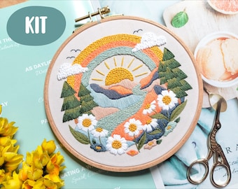 Landscape embroidery KIT for beginner, easy, modern, fuunny + video Tutorial