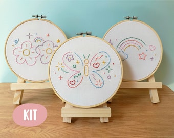 Triple Embroidery KIT for KIDS, Beginner embroidery KIT, gift, Sewing Kit, Learn To Sew, Craft Kit, Montessori, Arts and Crafts