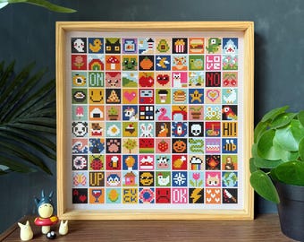 Lot de 100 mini motifs de point de croix, petits motifs de broderie kawaii, petite bibliothèque de points de croix, téléchargement immédiat au format PDF, adapté aux débutants