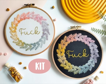 Fuck Leaf design Embroidery KIT For beginer, learning embroidery, modern, funny, easy, + video Tutorial