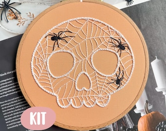 Embroidery kit Halloween, Skull & spider for beginner, easy, modern, funny + video Tutorial