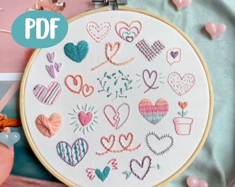 Love Stitch Embroidery Pattern: Beginner Heart Sampler (PDF Download)