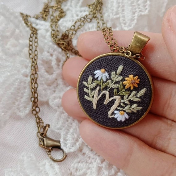 Personalized Hand Embroidery Necklace Initial Embroidery - Etsy