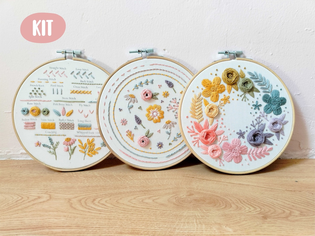Triple Embroidery Learning Kit for Beginner, Hand Embroidery Learning