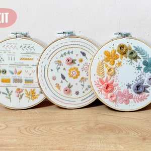 Triple Embroidery learning kit for beginner, hand embroidery learning, how to start embroidery, set of 3 + video tutorial