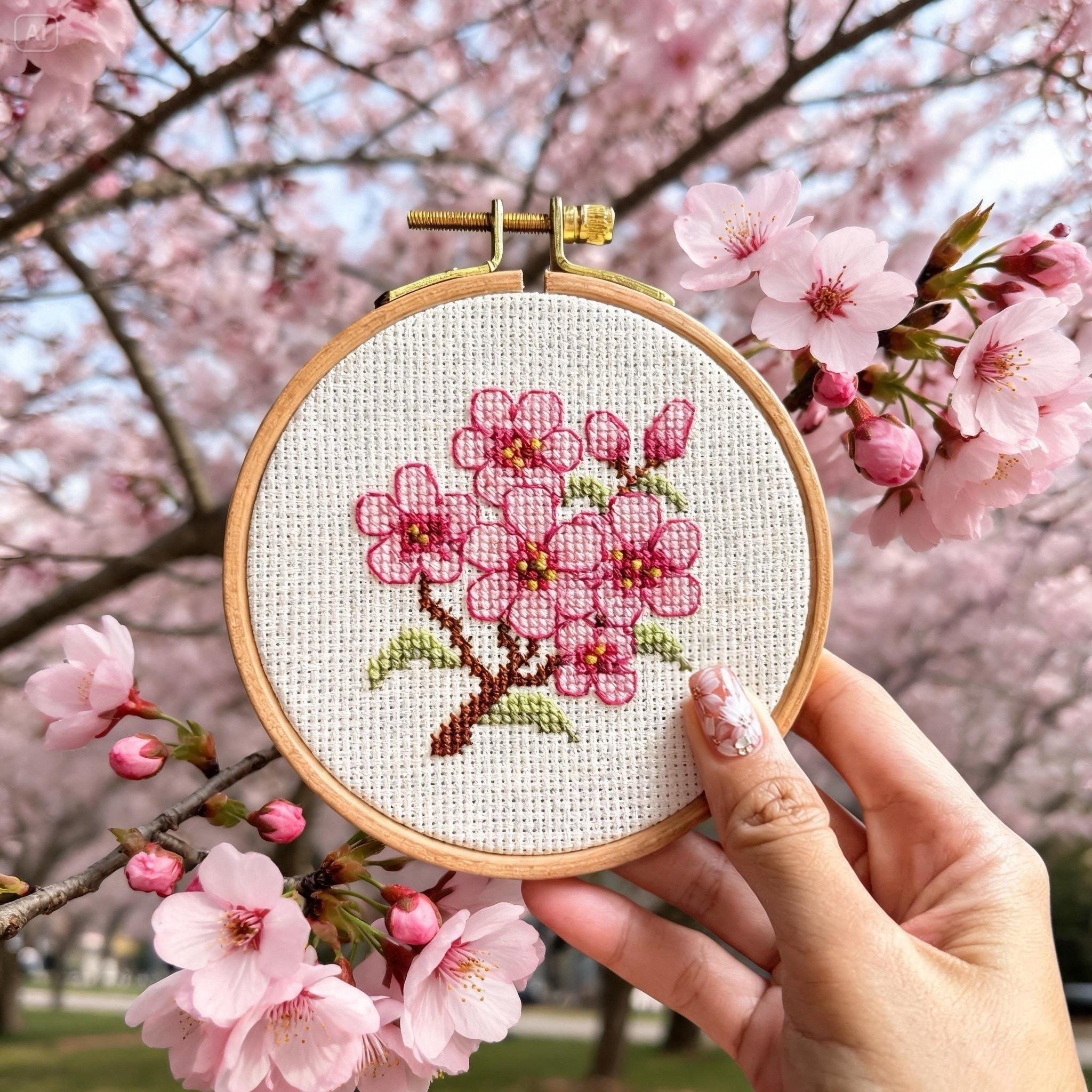 Sakura Cherry Blossom Flower Cross Stitch Pattern: Easy Beginner Floral ...