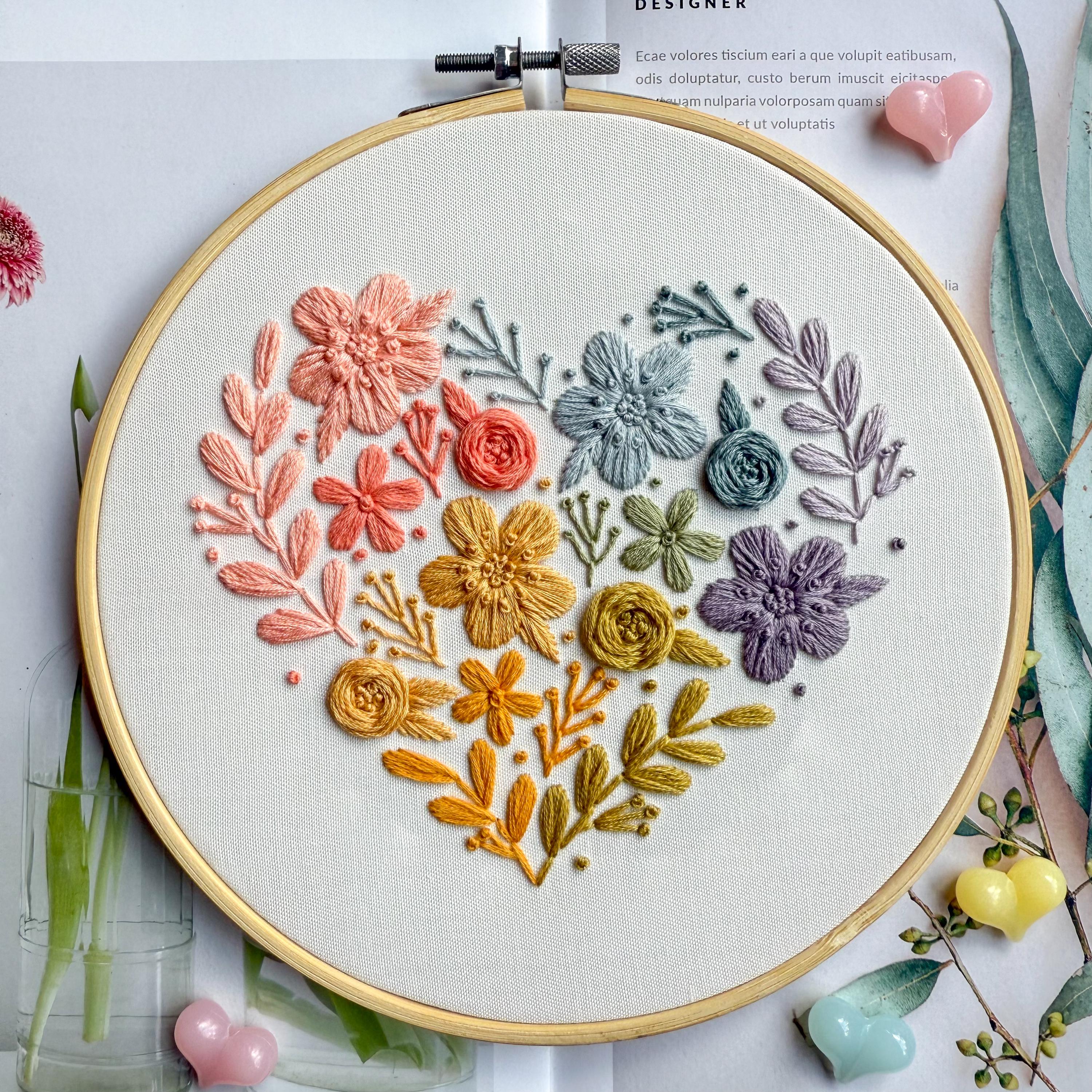 Floral Heart Embroidery Pattern: Beginner Hand Stitch Design (PDF ...